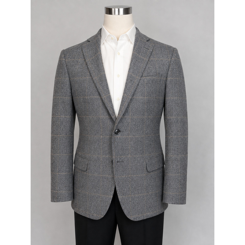 Saks 100% Brushed Cashmere Sport Coat 44-46L Gray Camel Windowpane Plaid - Picture 12 of 16